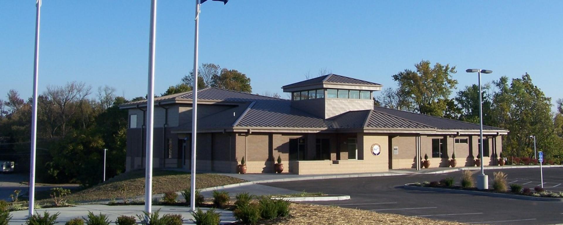 front profile of building and parking lot