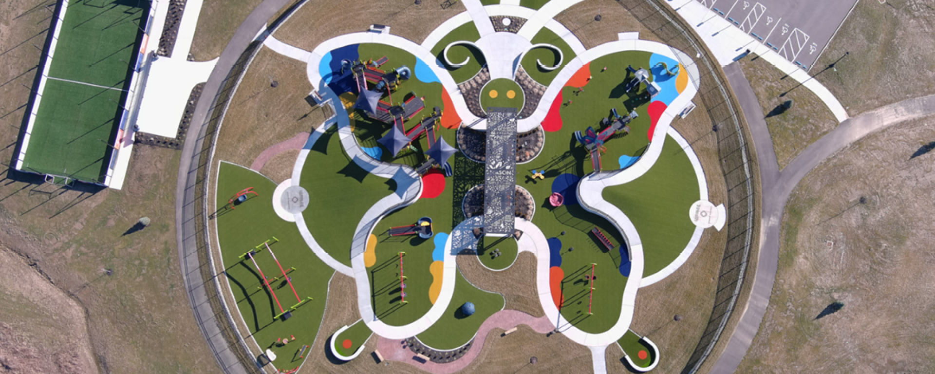 Butterfly shaped playground aerial view