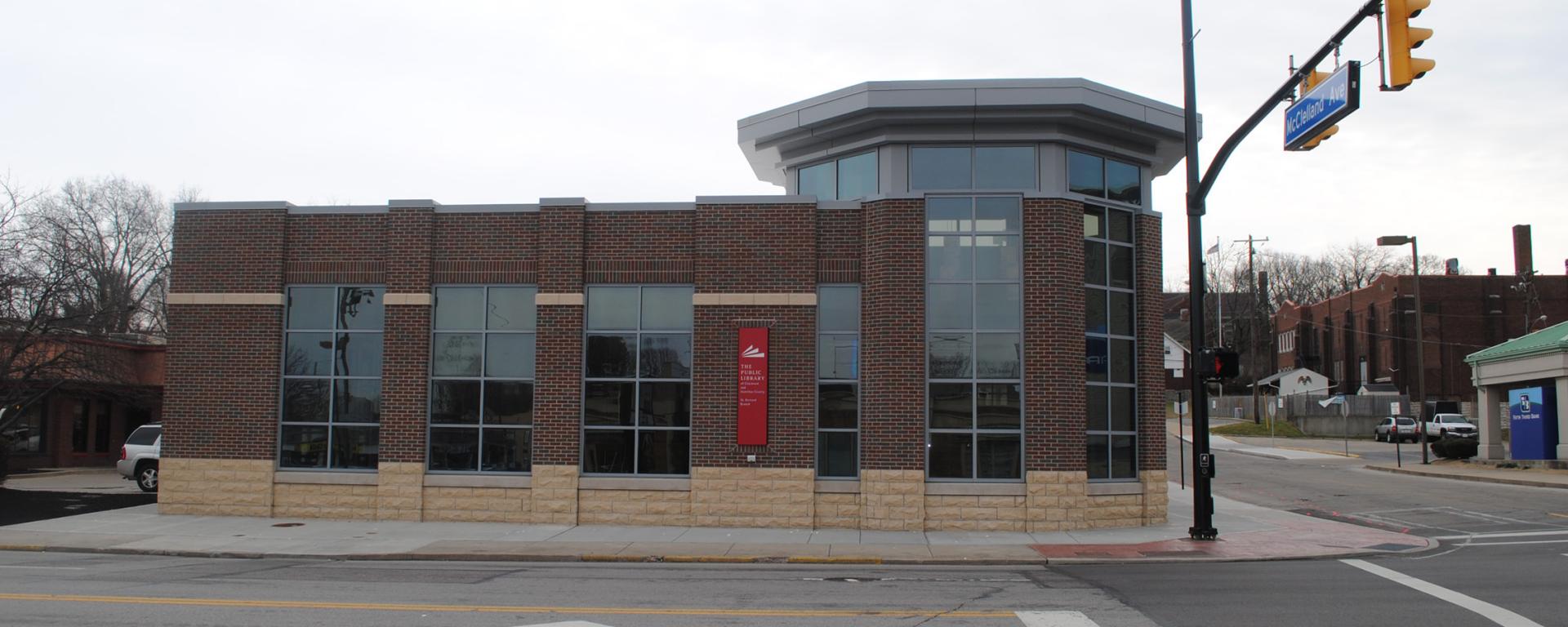 side view of a brick library building