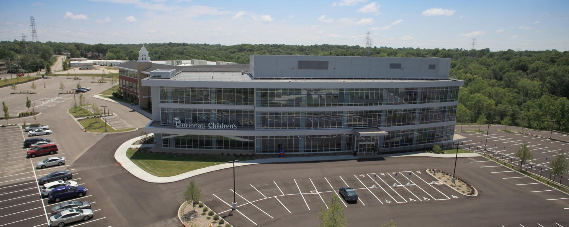 aerial of front profile of building