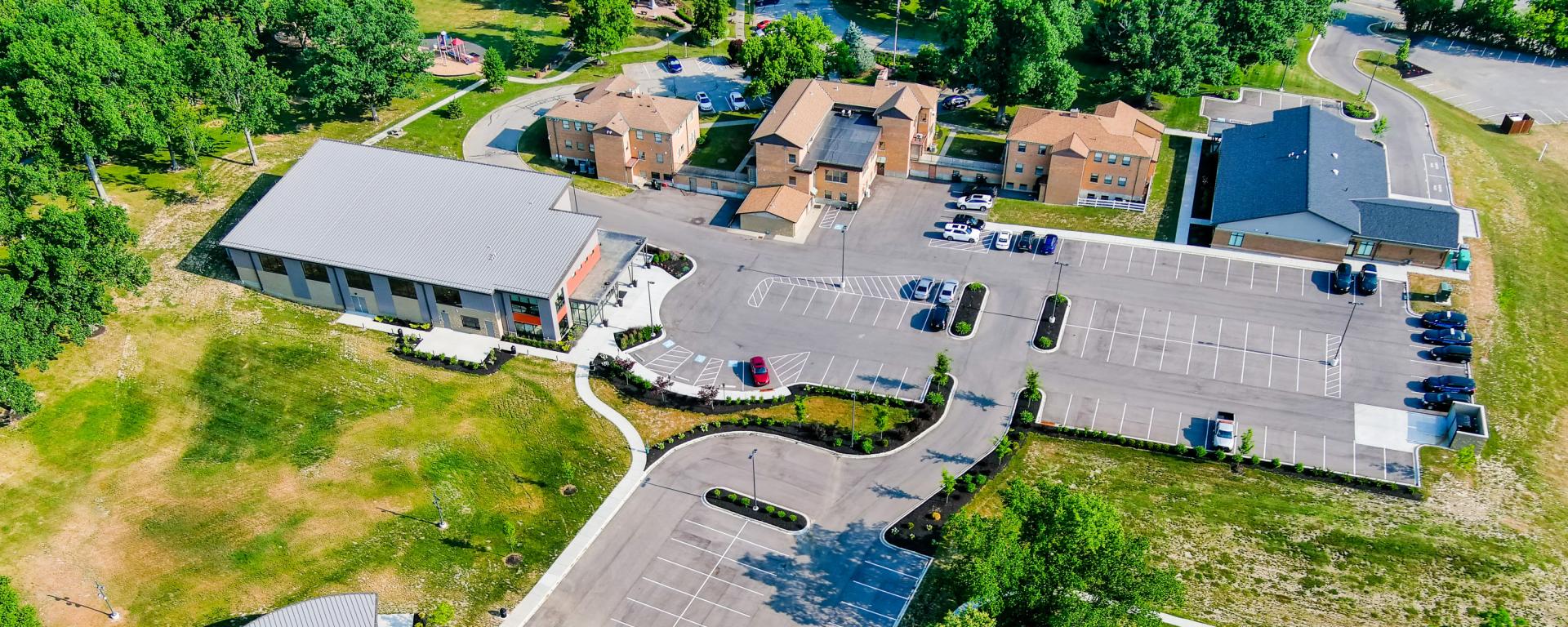 aerial photo of municipal buildings and park