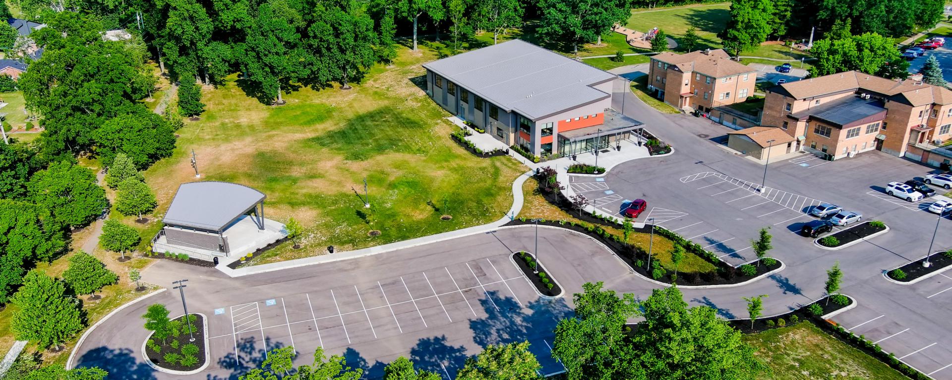 aerial photo of municipal buildings and park