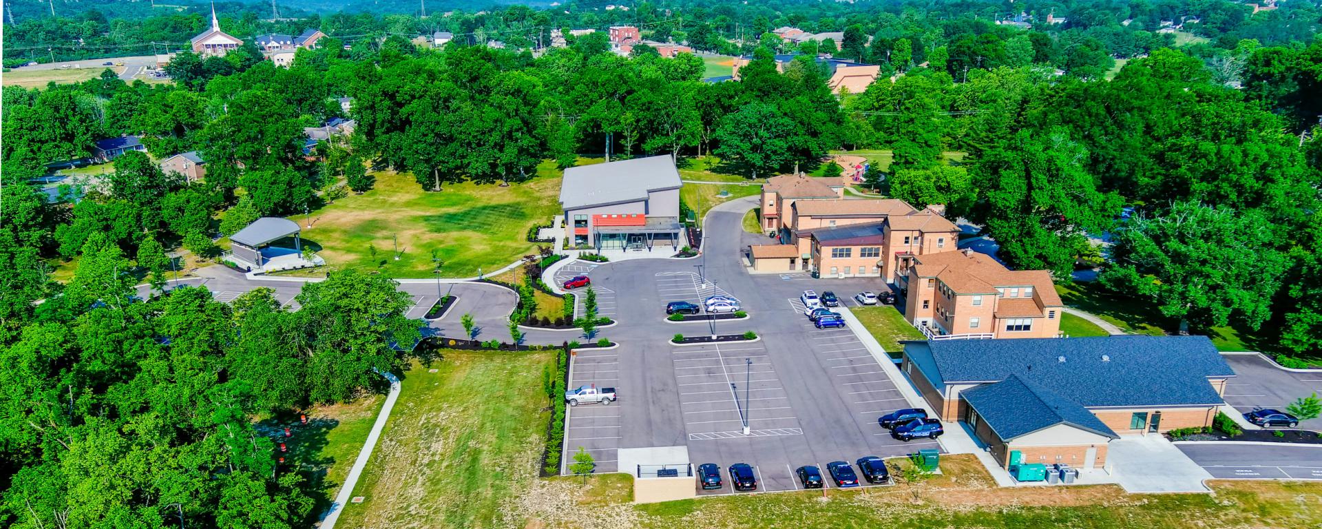 aerial photo of municipal buildings and park