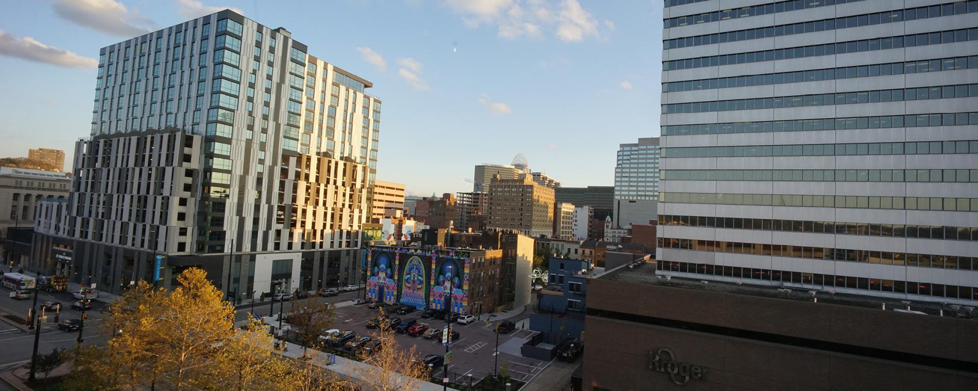 tall city building from across the street