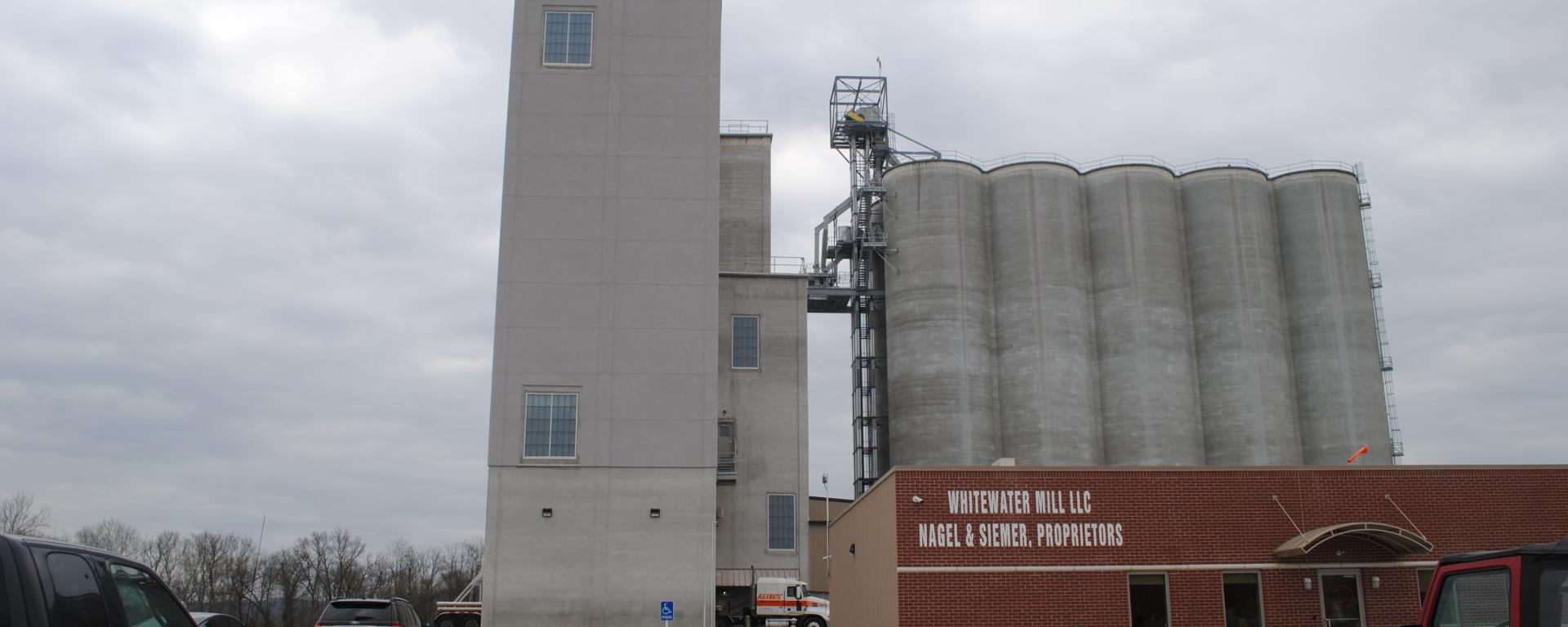 streetscape of silos