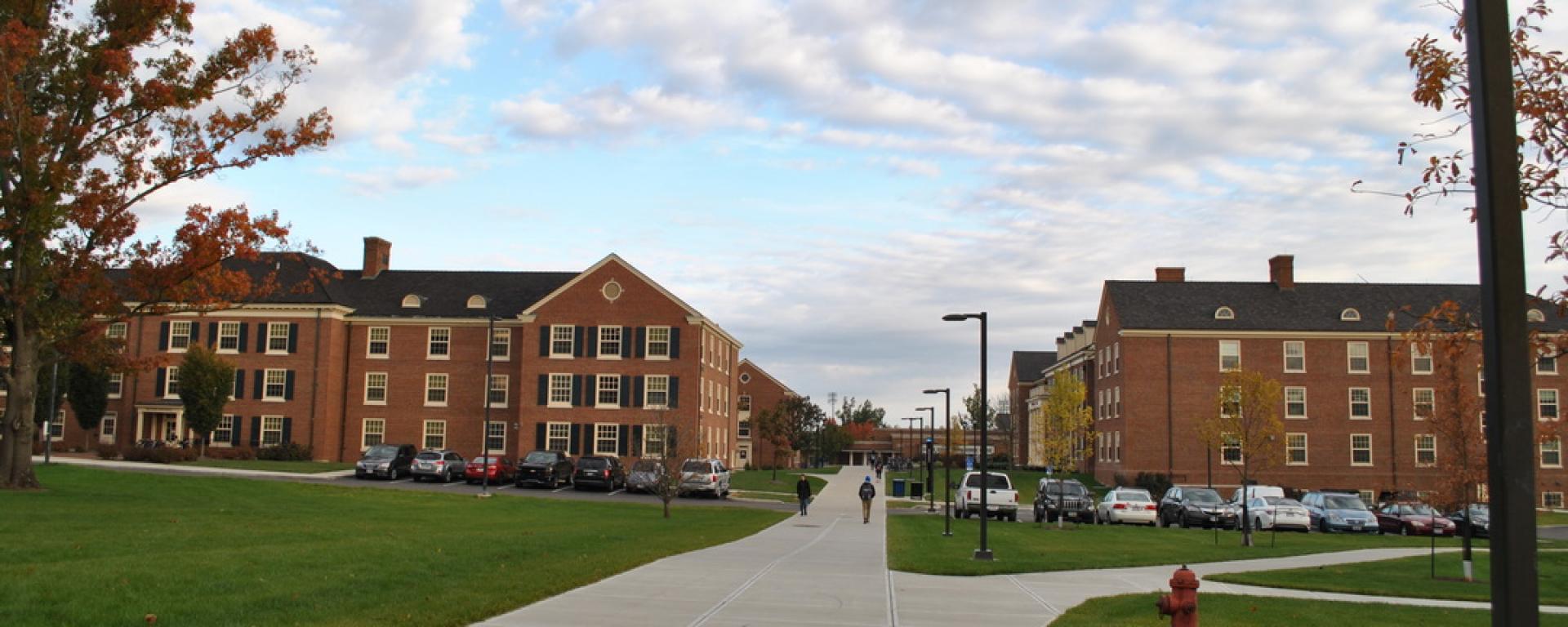 walkway between two dorm buildings