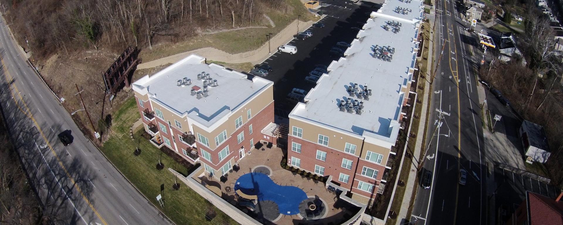 aerial of apartment complex 