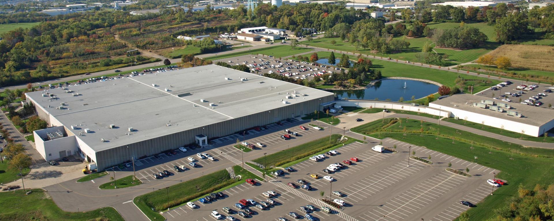 aerial of side profile and parking lot