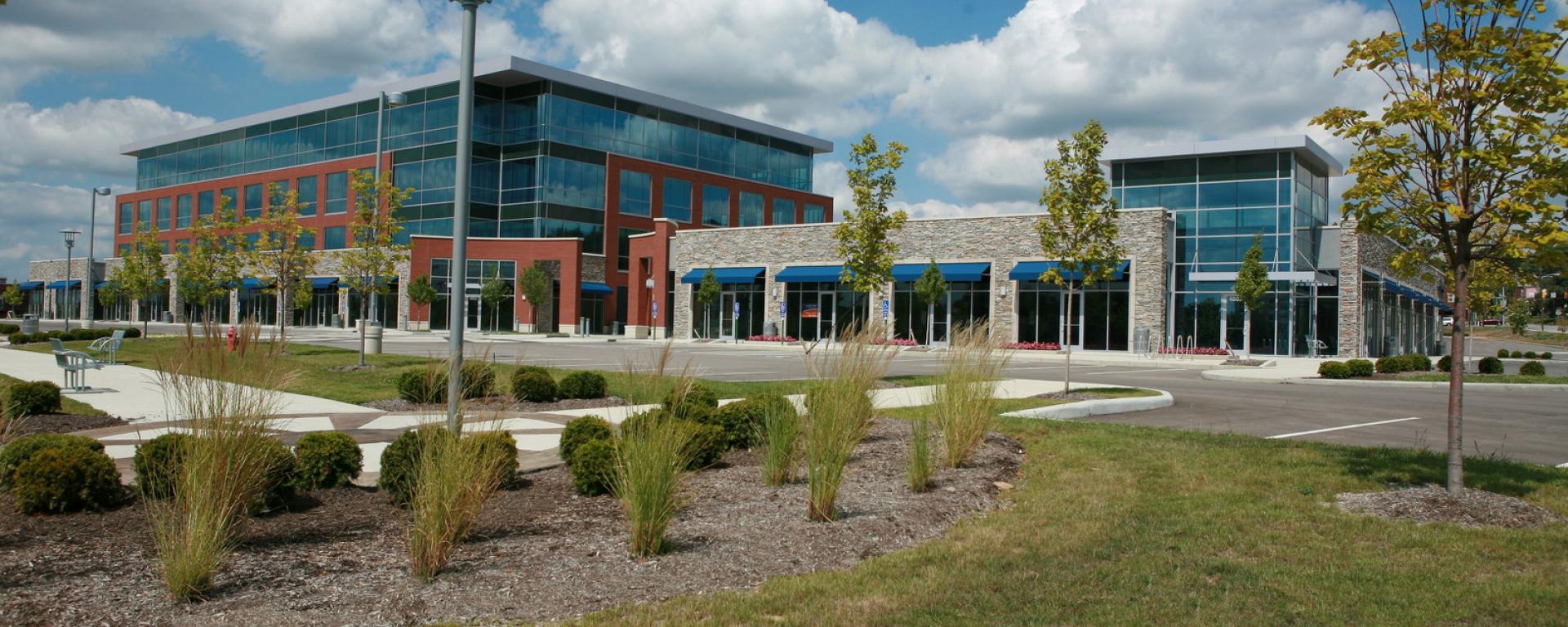 street scape of front of building and landscaping