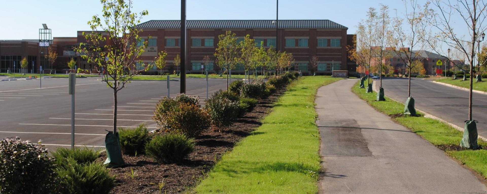 walkway along parking lot