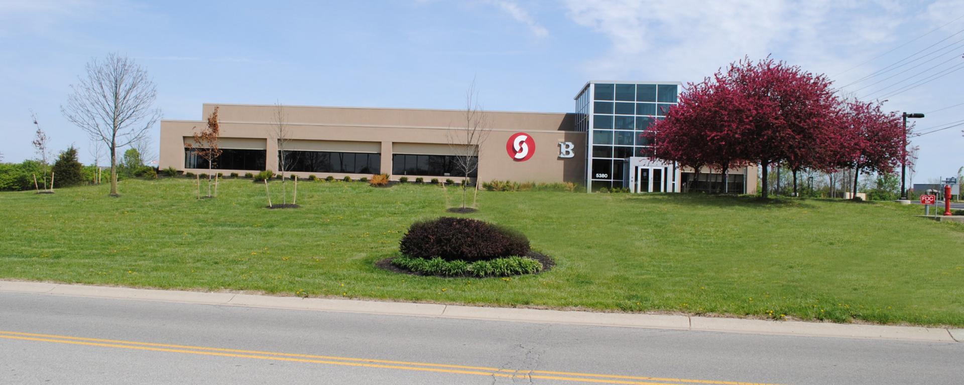 front profile of building with landscaping