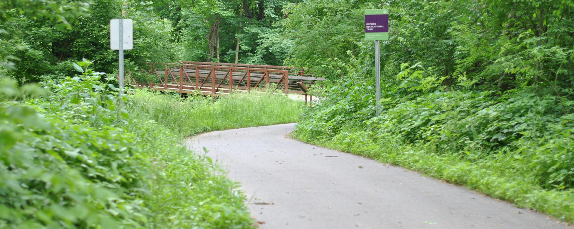 recreational trail winding through woods