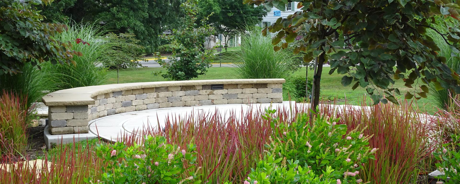 stone bench in garden