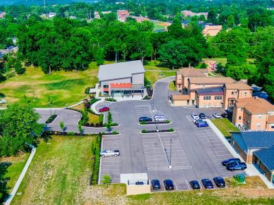 aerial photo of municipal buildings and park