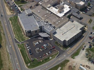 St. Elizabeth Healthcare Dearborn County Hospital Expansion aerial of building and front parking lot