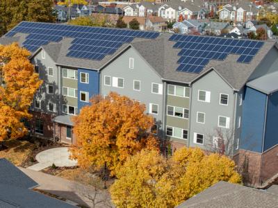 aerial image of student housing during fall